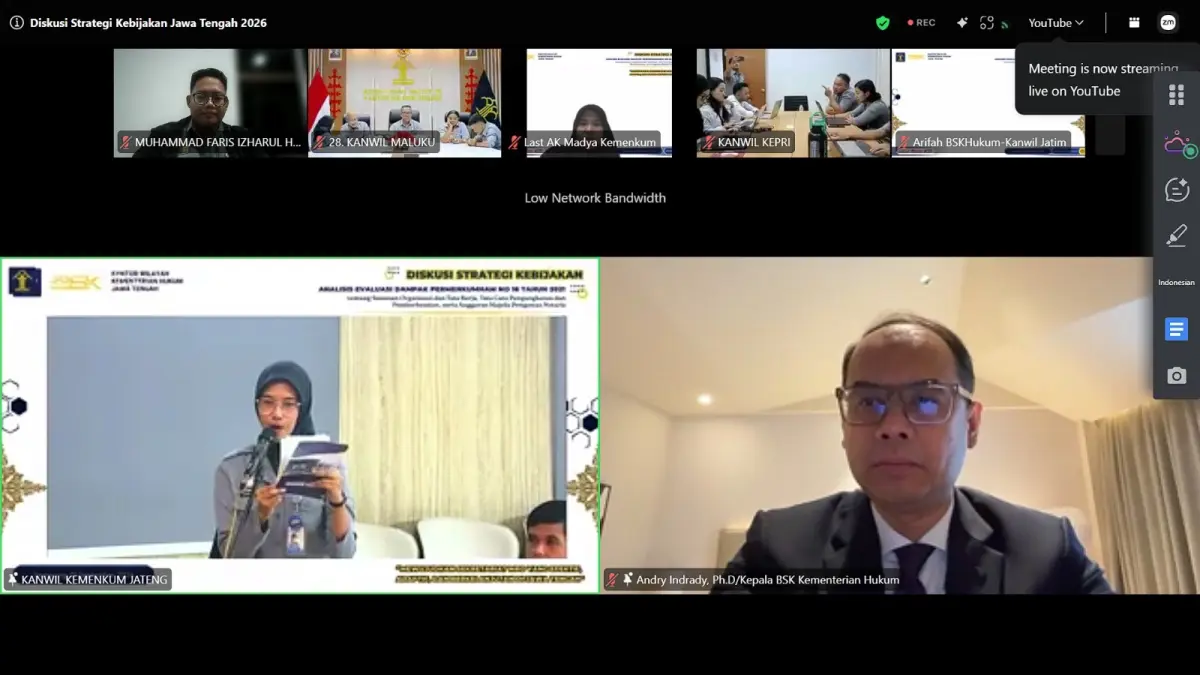 Kanwil Kemenkum NTB mengikuti Diskusi Strategi Kebijakan Hukum 2026 secara daring yang membahas evaluasi kebijakan dan penguatan Sekretariat MPD.