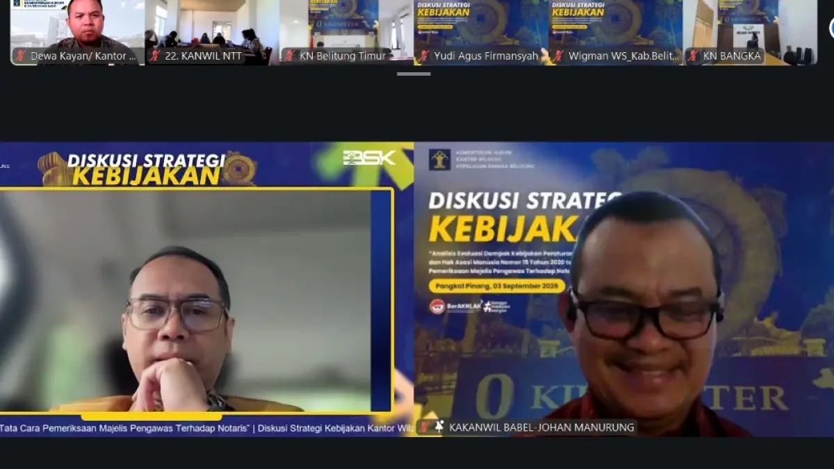BAHAS PENGAWASAN NOTARIS: Jajaran Kanwil Kemenkum NTB mengikuti Diskusi Strategi Kebijakan Hukum Tahun 2026 secara daring untuk membahas evaluasi kebijakan dan penguatan digitalisasi pengawasan notaris, Kamis (3/9).