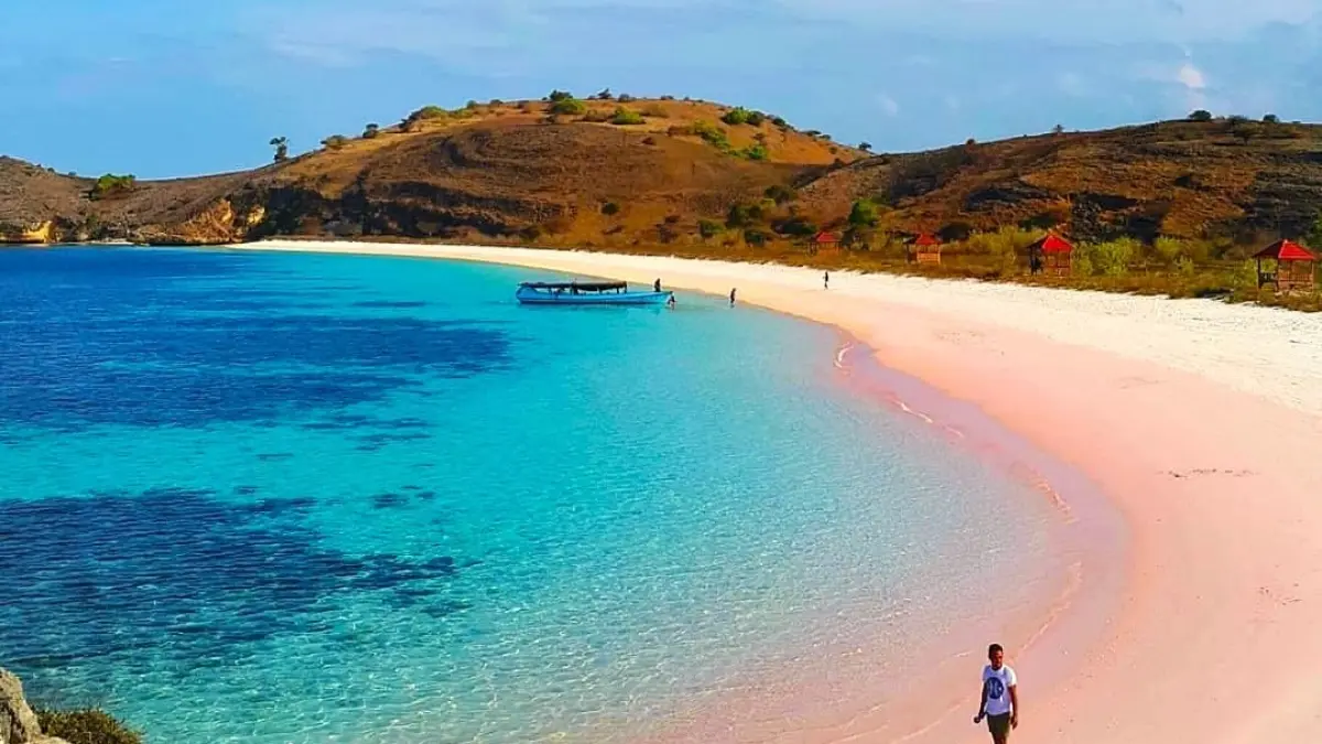 MEMUKAU: Penampakan Pantai Pink Lambu yang memukau di Desa Lambu, Kecamatan Lambu, Bima. (IST/LOMBOK POST)