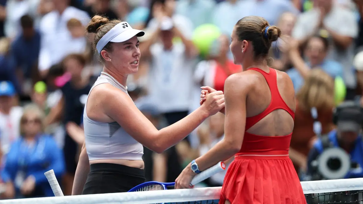 Linda Noskova singkirkan Marta Kostyuk lewat drama enam match point di US Open 2026. Ia melaju ke perempat final dan hadapi Sabalenka. (Getty Images via AFP)