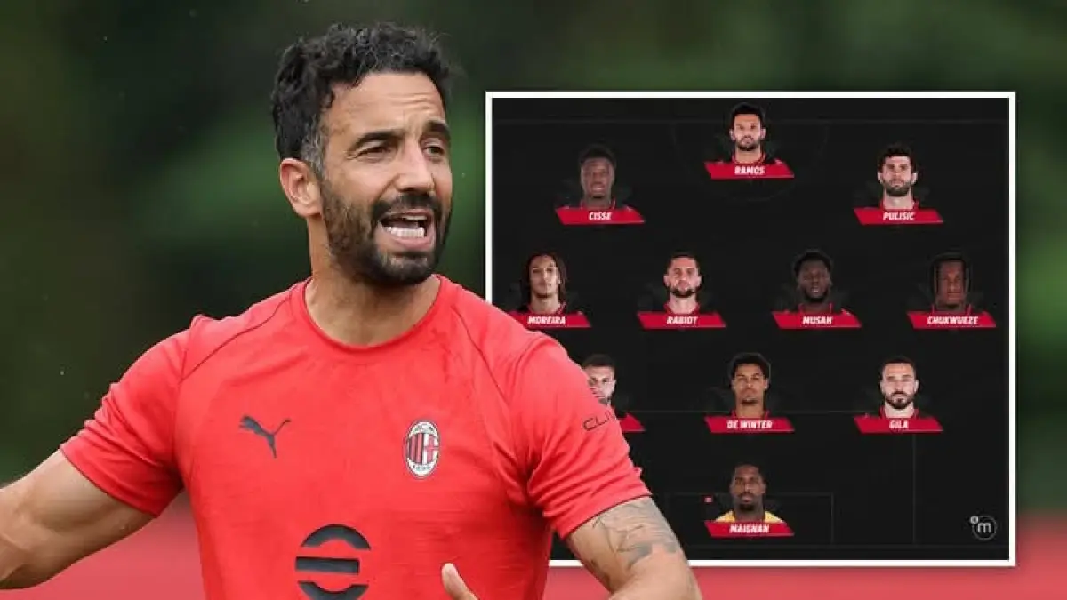 SIAP TANDING: Pelatih Ruben Amorim dengan kemungkinan starting XI AC Milan saat menghadapi Benfica. (Istimewa)