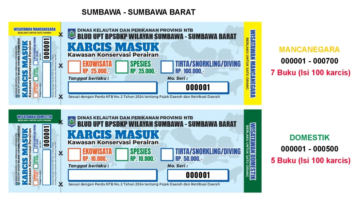 Inilah karcis masuk yang harus dibayar para wisatawan, baik manca negara maupun domestik yang akan masuk ke pulau Gili Balu, Kecamatan Poto Tano, KSB.