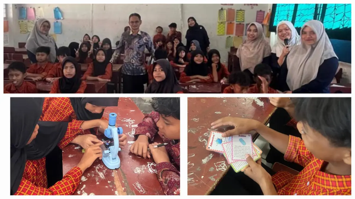BELAJAR MIKROORGANISME: Siswa SDN 2 Ampenan mengikuti edukasi higiene dan pengenalan mikroorganisme menggunakan mikroskop serta permainan edukatif.