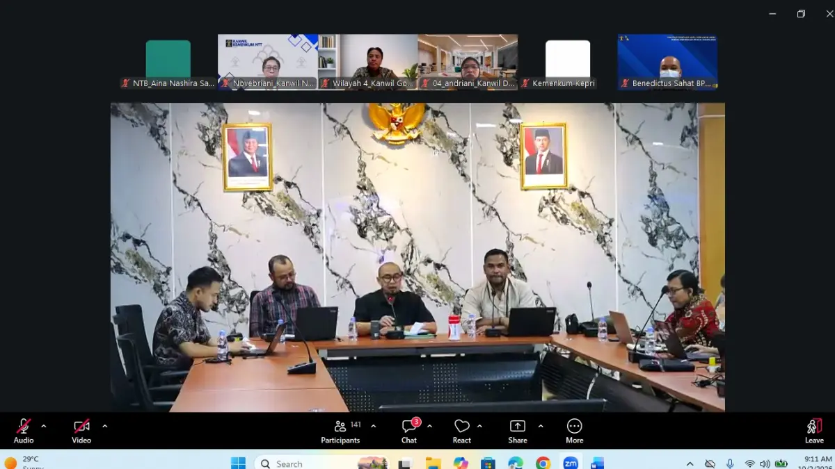 SOSIALISASI IRH 2027: Tim Sekretariat Wilayah Kemenkum NTB mengikuti sosialisasi mekanisme penilaian dan penyiapan data dukung IRH 2027 secara daring, Jumat (2/10).