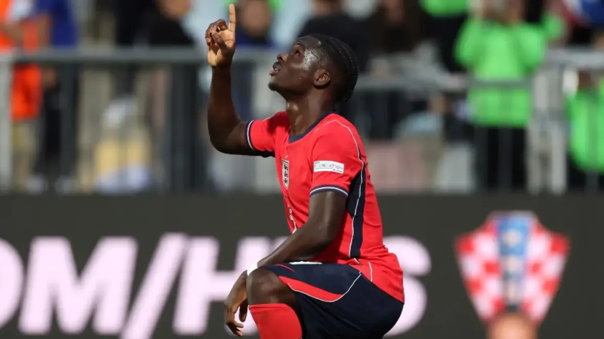 Pemain Arsenal Bukayo Saka menyumbangkan gol untuk timnas Inggris.