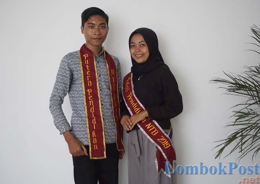 PUTERA-PUTERI PENDIDIKAN: Finalis putera-puteri pendidikan wakil NTB L Habib Amrul Hidayat (kiri) dan Bq Selviana Marta Dewi (kanan) foto bersama saat menyempatkan diri berkunjung ke kantor  DPRD Lotim, belum lama ini.