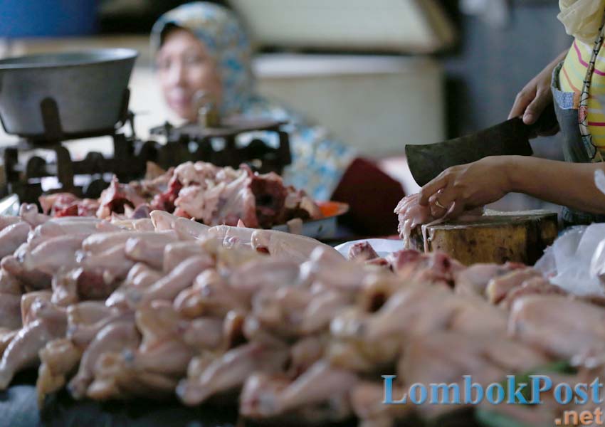 MAU DIPINDAH: Seorang pedagang ayam di pasar Kebon Roek sedang menunggu pembeli, beberapa waktu lalu.