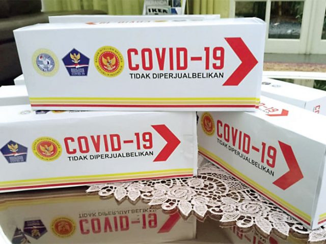 SAMPEL: Rencana kemasan obat untuk Covid-19 yang ditemukan dari hasil penelitian Unair bekerja sama dengan BIN dan BNPB. (DOK. BIN)