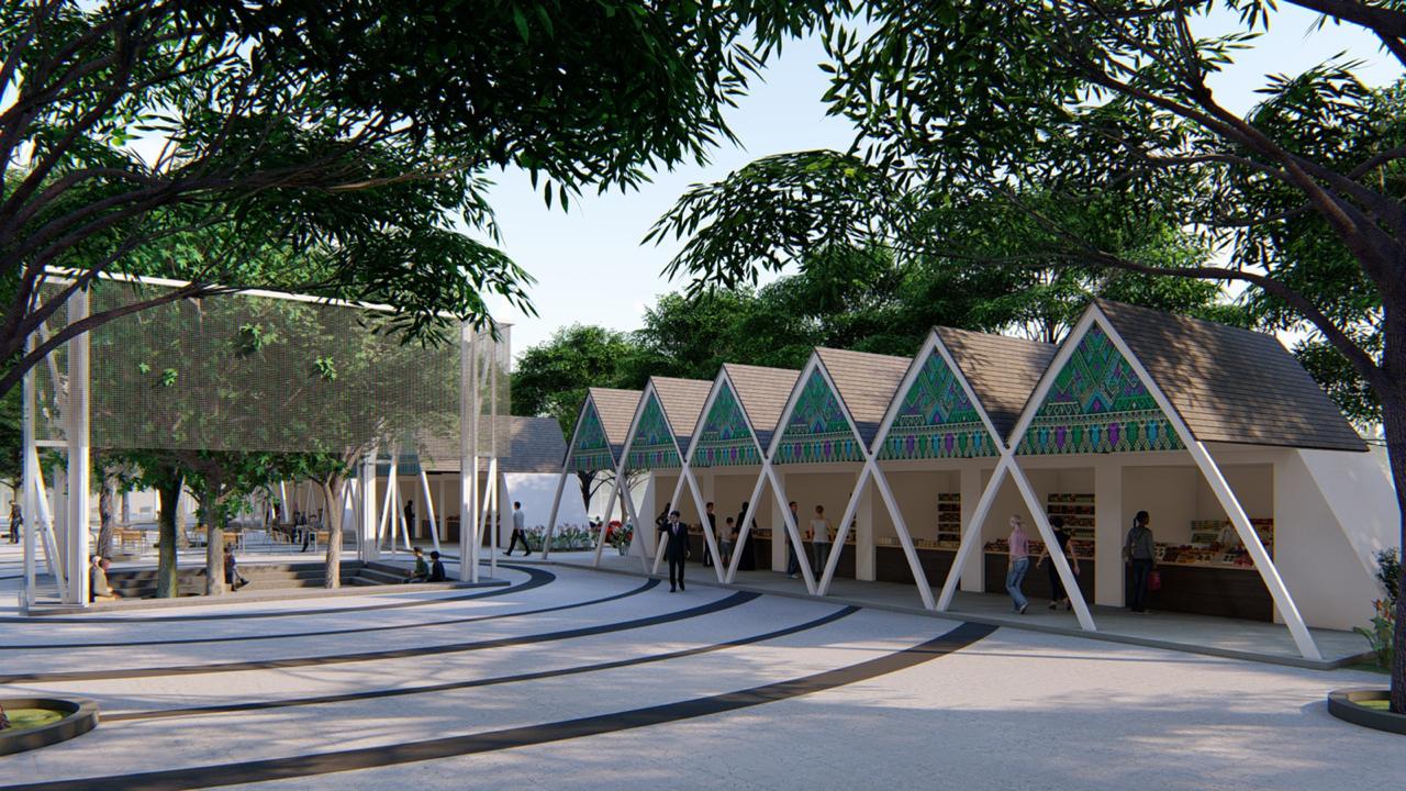 Rencana Bentuk lapak PKL di Taman Bumi Gora Udayana Mataram . (Ist/Lombok Post)