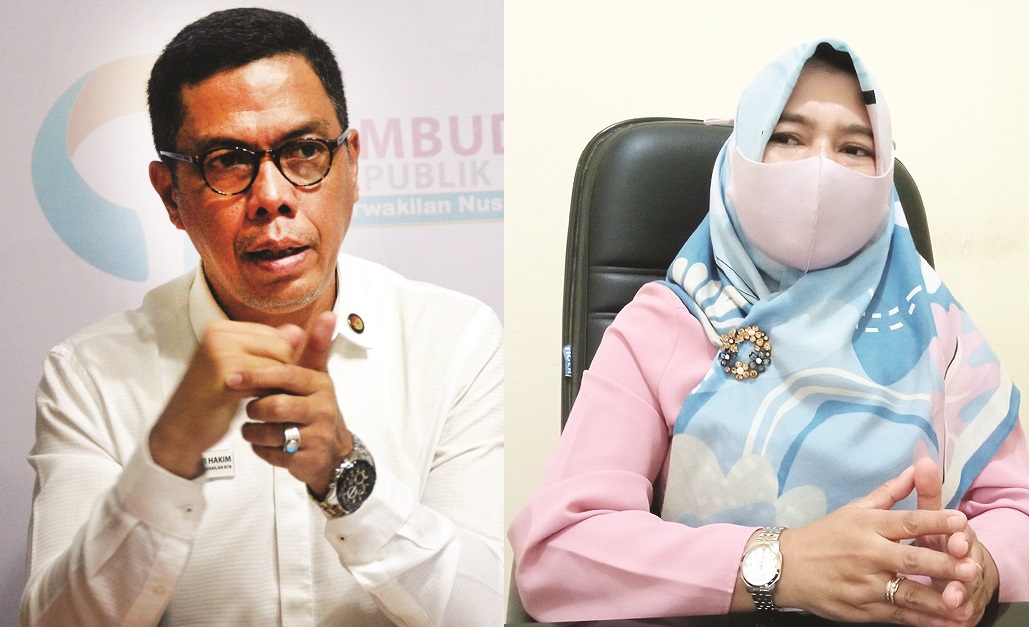 Kepala Ombudsman Perwakilan NTB Adhar Hakim (kiri) dan Kepala Bidang Linjamsos Dinas Sosial Kota Mataram Leni Oktavia. (Dok/Lombok Post)