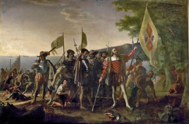Lukisan mengenai suasana pendaratan Cristopher Calumbus di San Salvador, Amerika Oktober 1492 dalam lukisan karya John Vanderlyn 1847. Pendaratan ini diklaim sebagai salah satu tonggak penjelajahan bangsa Eropa terhadap dunia baru.(sumber. wikipedia)