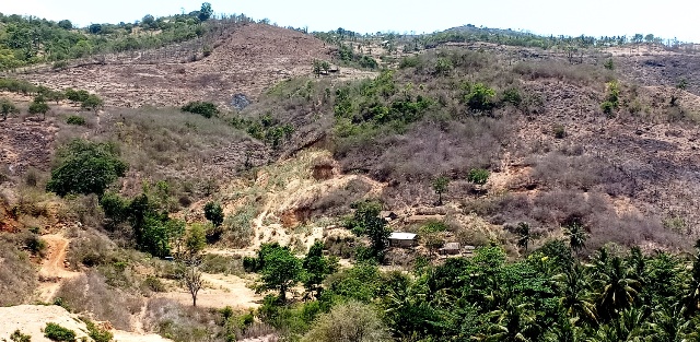 GUNUNG PRABU: Aktivitas pertambangan emas ilegal di Gunung Prabu, Desa Prabu, Kecamatan Pujut, Loteng satu per satu ditutup. (Dedi/Lombok Post)