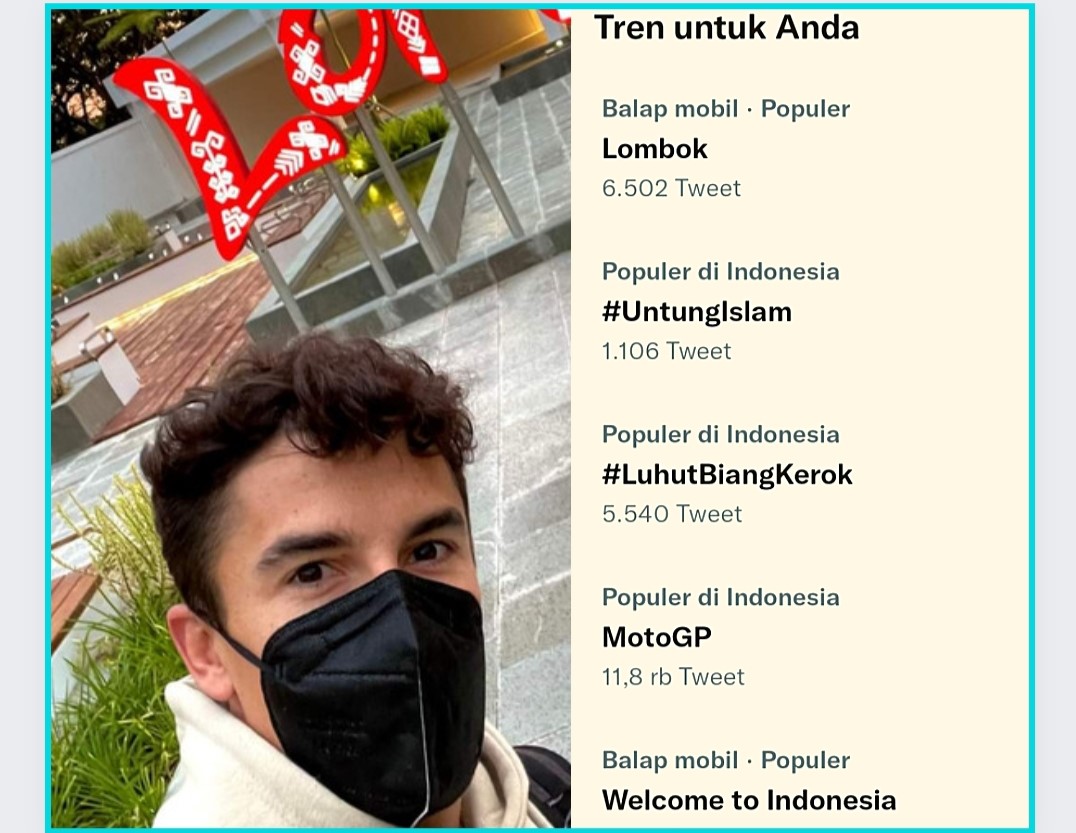 Hastag Lombok menjadi trending topik di Twitter menyusul tibanya para pembalap MotoGP untuk berlaga di Sirkuit Mandalika, kemarin (7/2).