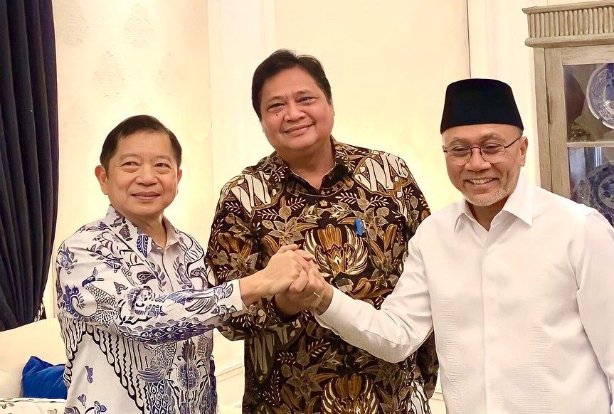 Ketua Umum Partai Golkar Airlangga Hartarto bersama Ketua Umum PPP Suharso Monoarfa dan Ketum PAN Zulkifli Hasan beberapa waktu lalu.