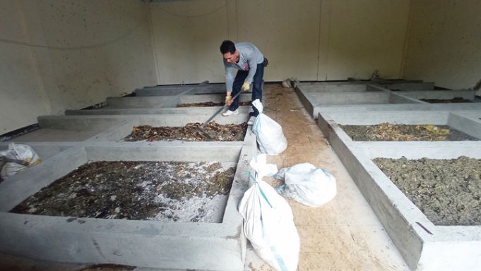 MULAI BEROPERASI: Mataram Magot Center di area Bank Sampah Lisan Lingkungan Kebon Talo, Kelurahan Ampenan Utara sudah mulai dioperasikan, kemarin (11/7).