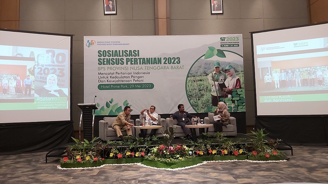 SENSUS PERTANIAN: Pembicara saat memaparkan pentingnya Sensus Pertanian 2023 di Mataram, Senin (29/5). (NURUL/LOMBOK POST)