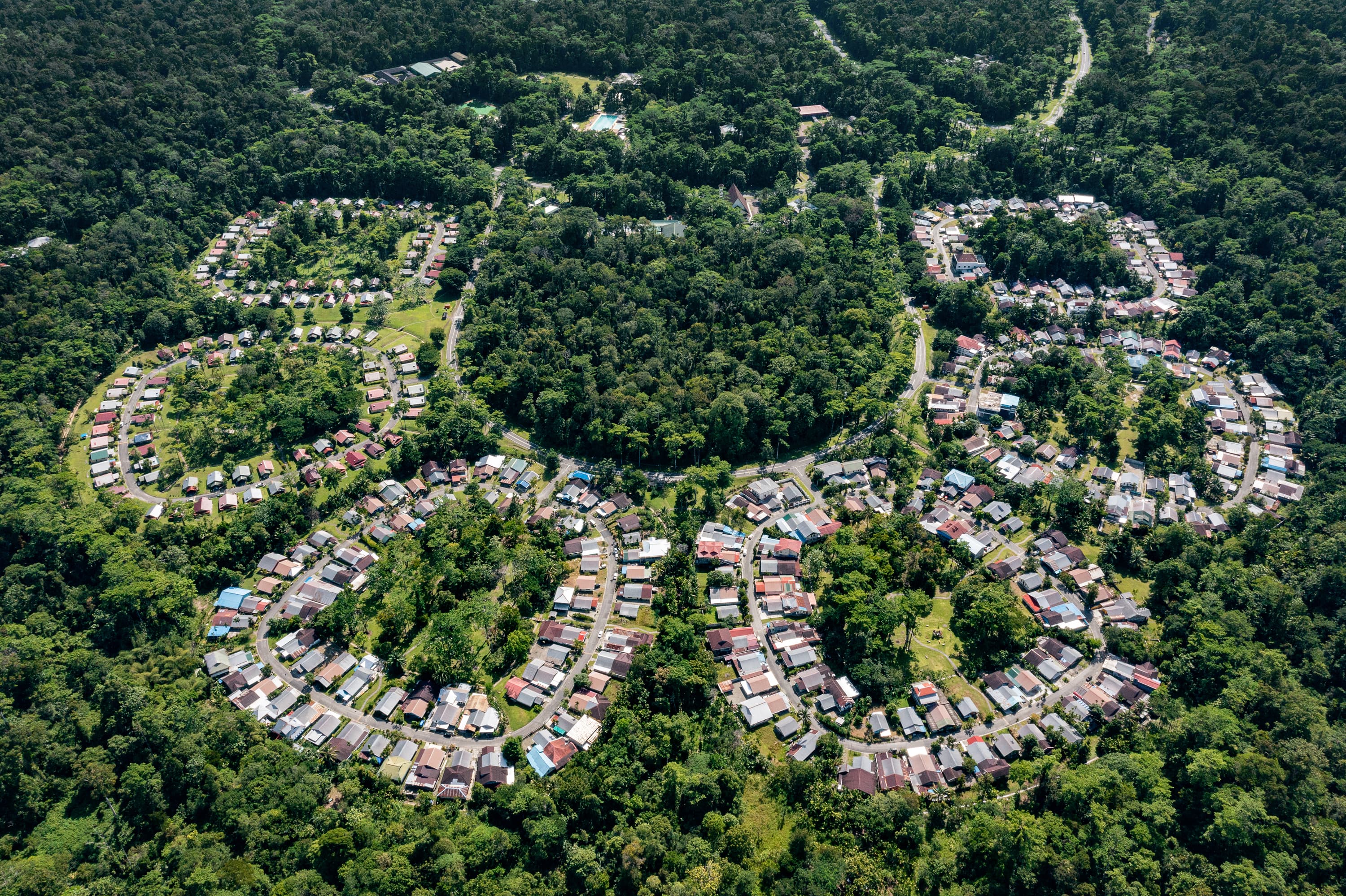 Perumahan di kota Kuala Kencana berdampingan dengan pepohonan yang tetap tumbuh dan dirawat, guna menjaga keseimbangan lingkungan.
