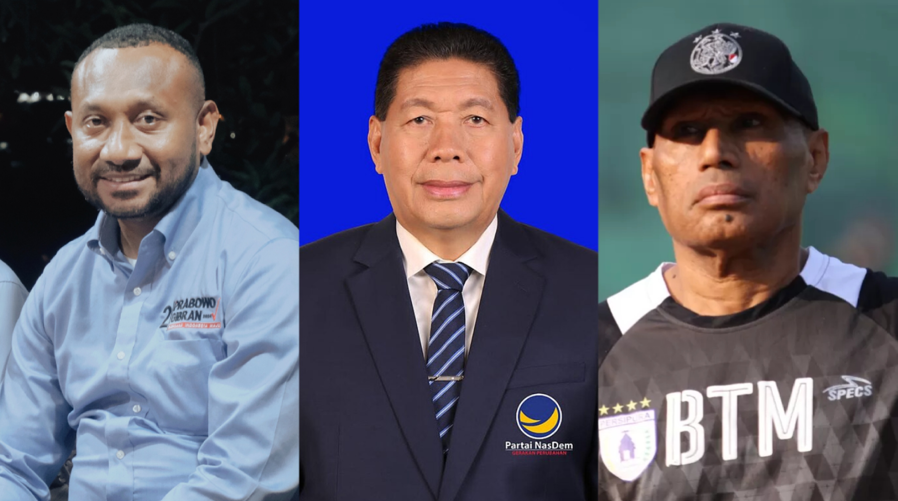 Yan Mandenas (kiri), Tonny Tesar (tengah), dan Benhur Tomi Mano (kanan) dipastikan lolos ke DPR Ri berdasarkan hasil rekapitulasi suara KPU Papua.
