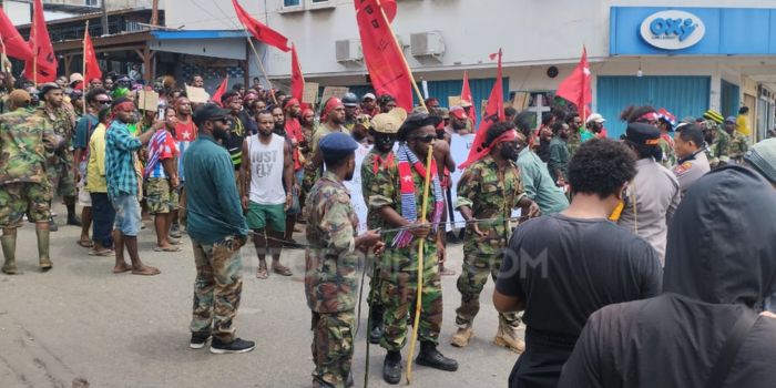 Aksi demo KNPB di Lingkaran Abepura, Kota Jayapura, Papua, Kamis (15/8/2024).