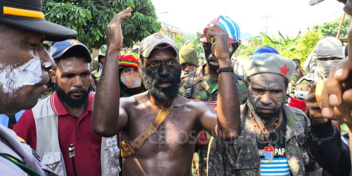 Aksi demo KNPB di Abepura, Kota Jayapura, Papua, Kamis (15/8/2024).