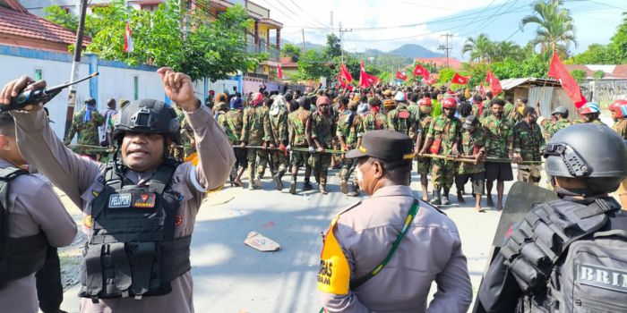 Aksi demo KNPB di Abepura, Kota Jayapura, Papua, Kamis (15/8/2024).