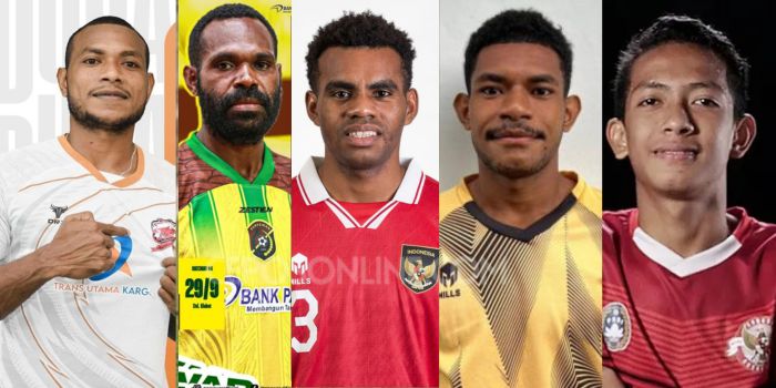 Dari Kiri ke Kanan - Frank Sokoy, Alpons Migau, Tonci Ramandey, Sukandar Kansai, dan Arjuna Agung. Mereka adalah pemain baru PSBS Biak.