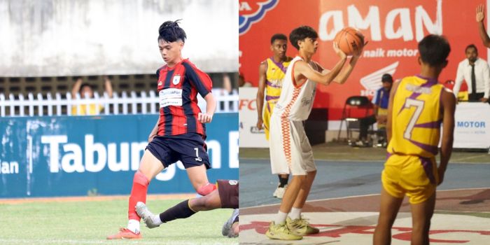Reno Salampessy saat bermain basket di ajang DBL Papua (kanan) dan ketika berseragam Persipura (kiri). CENDERAWASIH POS/ERIANTO & DBL.ID