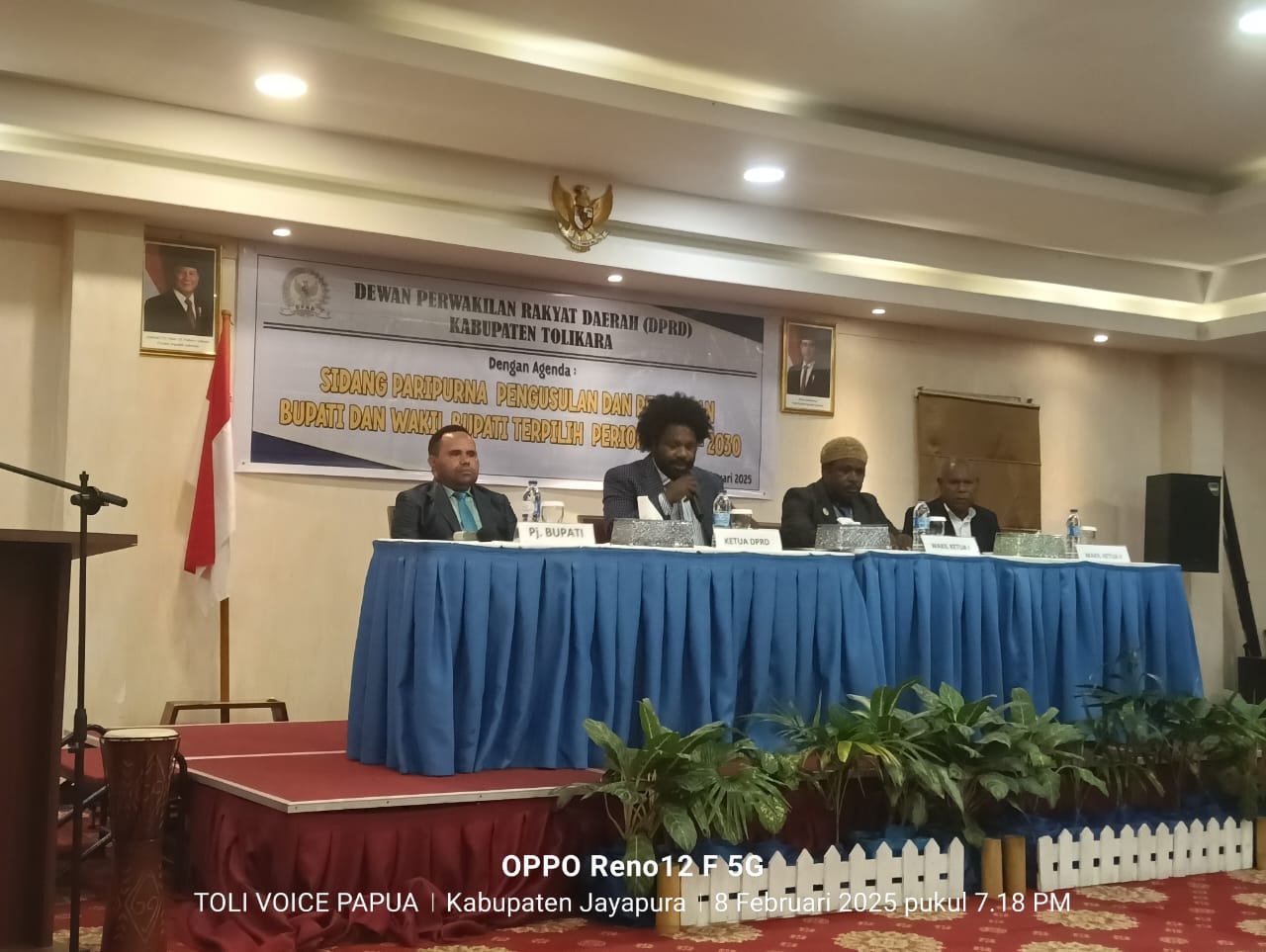 Pj.Bupati Tolikara Marthen Kogoya menghadiri Sidang Paripurna DPRD Tolikara dengan agenda Pengusulan dan Penetapan Bupati dan Wakil Bupati Terpilih periode 2025 &ndash; 2030, di Hotel Horex Sentani, Sabtu.