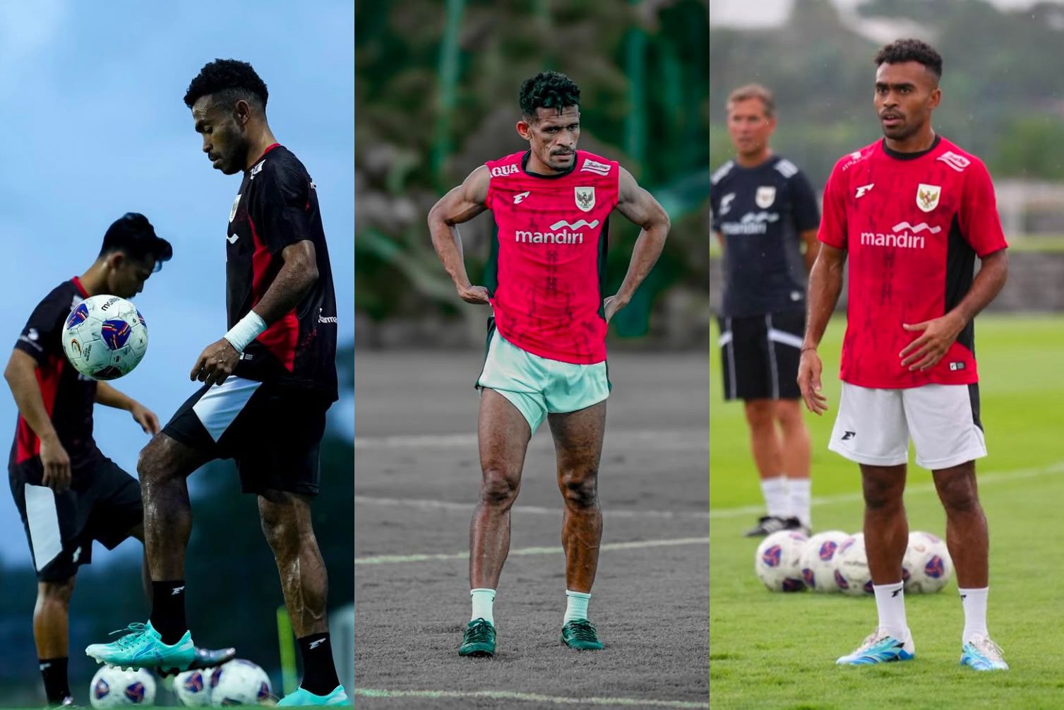 Trio Papua, Yakob Sayuri, Ricky Kambuaya, dan Yance Sayuri dalam pemusatan latihan Timnas Indonesia di Bali. (Instagram/Yakob Sayuri/Yance Sayuri/Ricky Kambuaya)