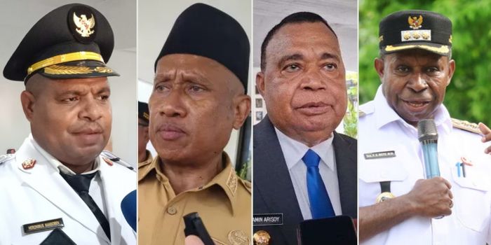 Kiri ke Kanan: Portrait kepala daerah di wilayah Saireri, Bupati Supiori, Biak Numfor, Kepulauan Yapen, dan Waropen.