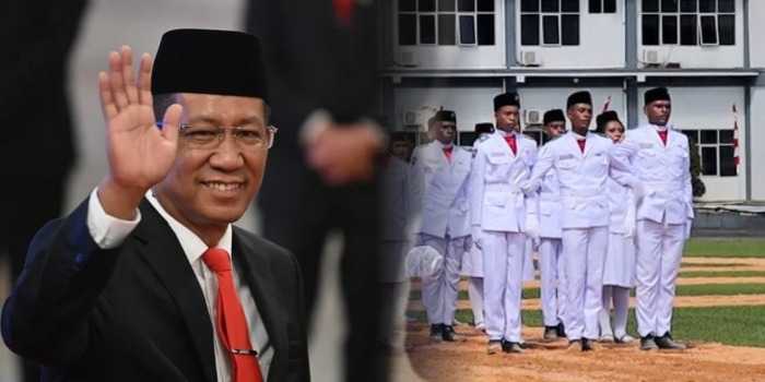 Kolase foto Menkum Supratman Andi Agtas dan Paskibraka di Sorong (Cenderawasih Pos)