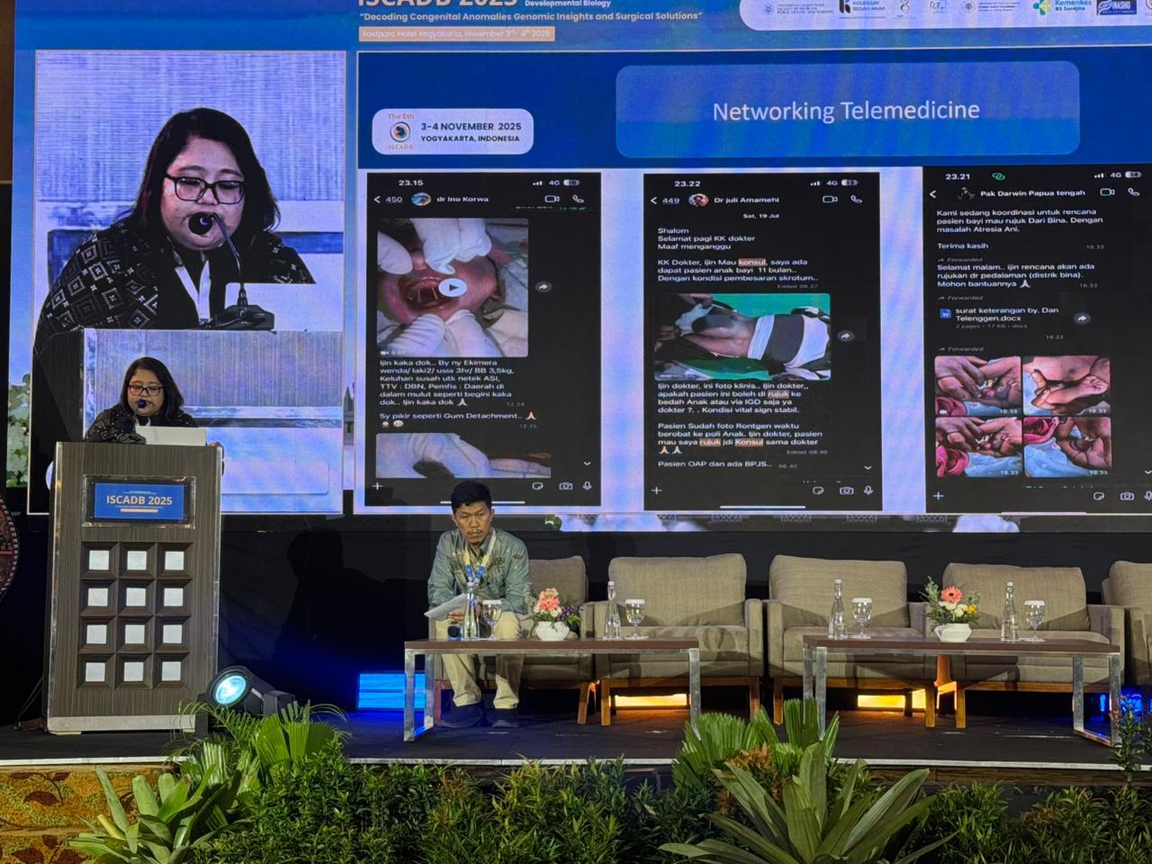 dr. Dian Nirmala Sirait, Sp.BA, FIAPS saat memaparkan materinya dalam The 6th International Symposium on Congenital Anomaly and Developmental Biology (ISCADB) 2025 di Jogya, Senin (3/11)