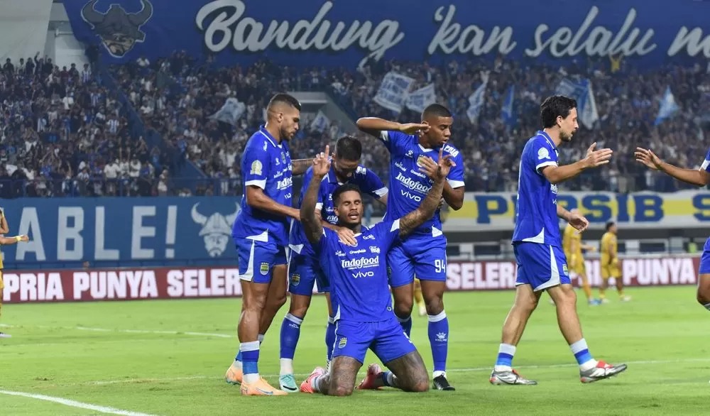 Selebrasi pemain Persib Bandung setelah Ramon Tanque cetak gol ke gawang Bhayangkara FC dalam laga lanjutan BRI Super League (PERSIB). (Ceposonline.com/IG.Persib)