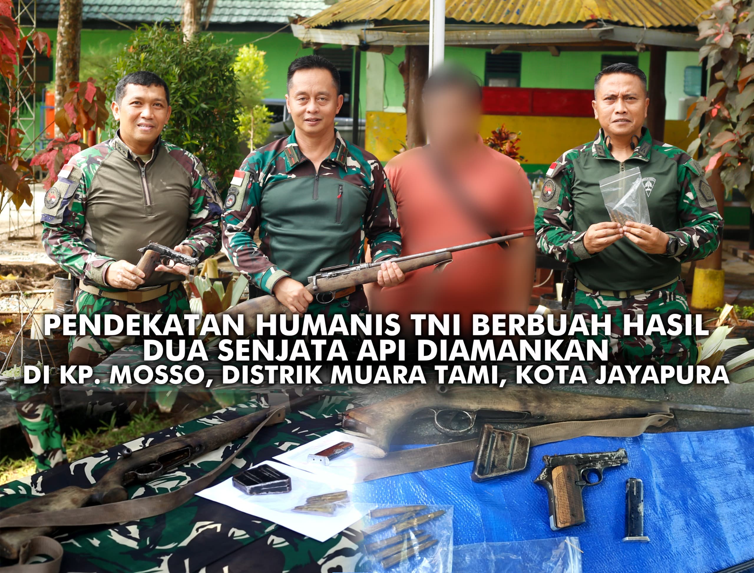 Personel Koops Swasembada bersama seorang warga amankan senjata api dan amunisi di Kampung Moso, Jumat (6/2/2026) (CEPOSONLINE.COM/Koops Swasembada)