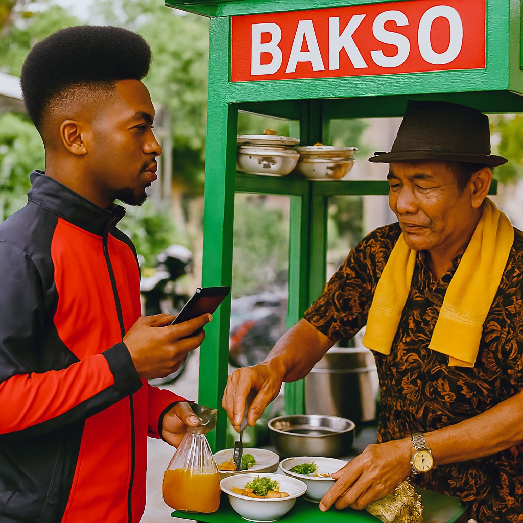 Habis narik Ojek, Obed de singgah warung bakso Mas Joko.