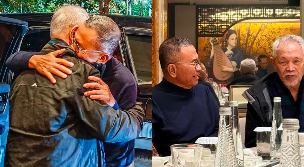 Momen buka bersama yang mempertemukan antara Goenawan Mohamad dan Dahlan Iskan di Surabaya, Rabu (11/3). (Riana Setiawan/Jawa Pos)