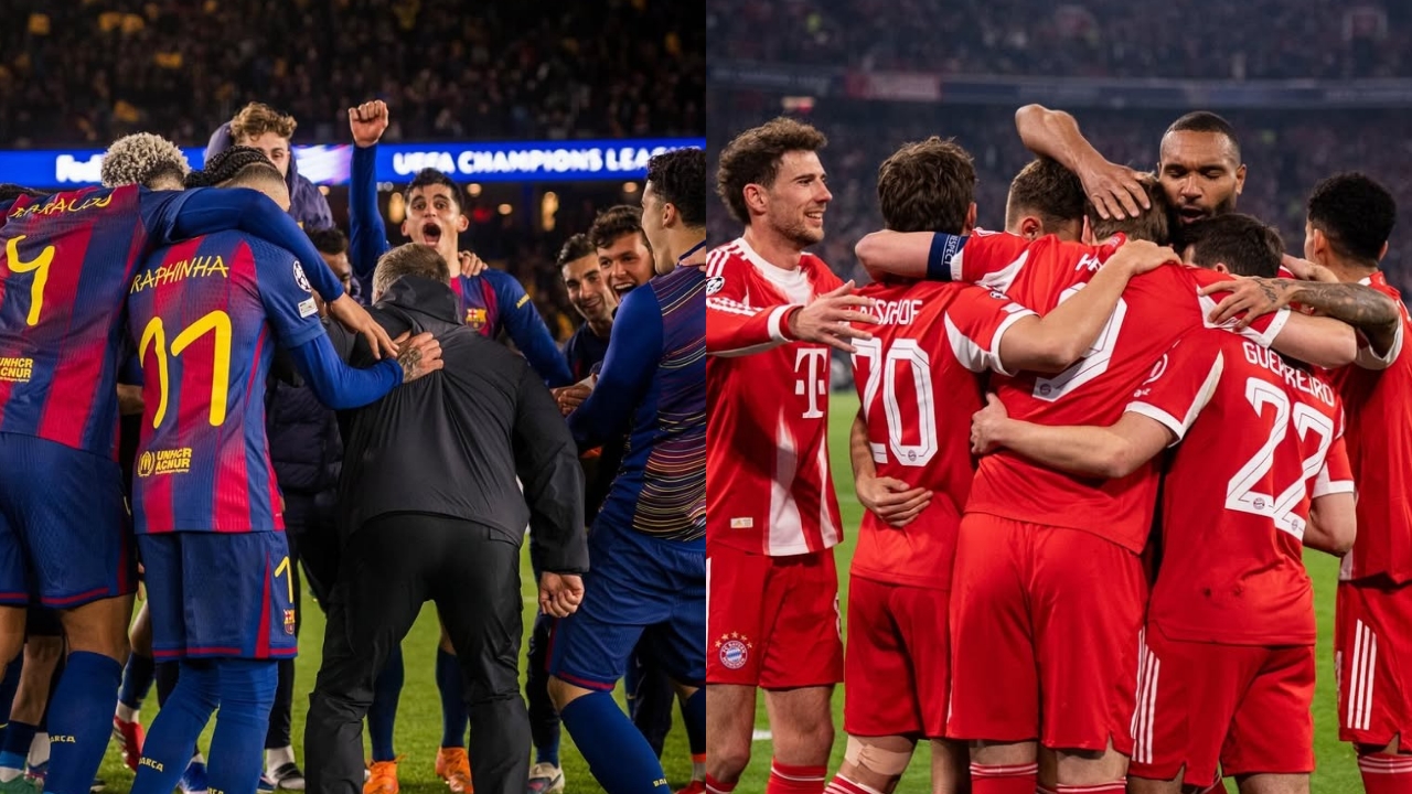 KOLASE FOTO BARCELONA(KIRI), BAYERN MUNCHEN(KANAN).