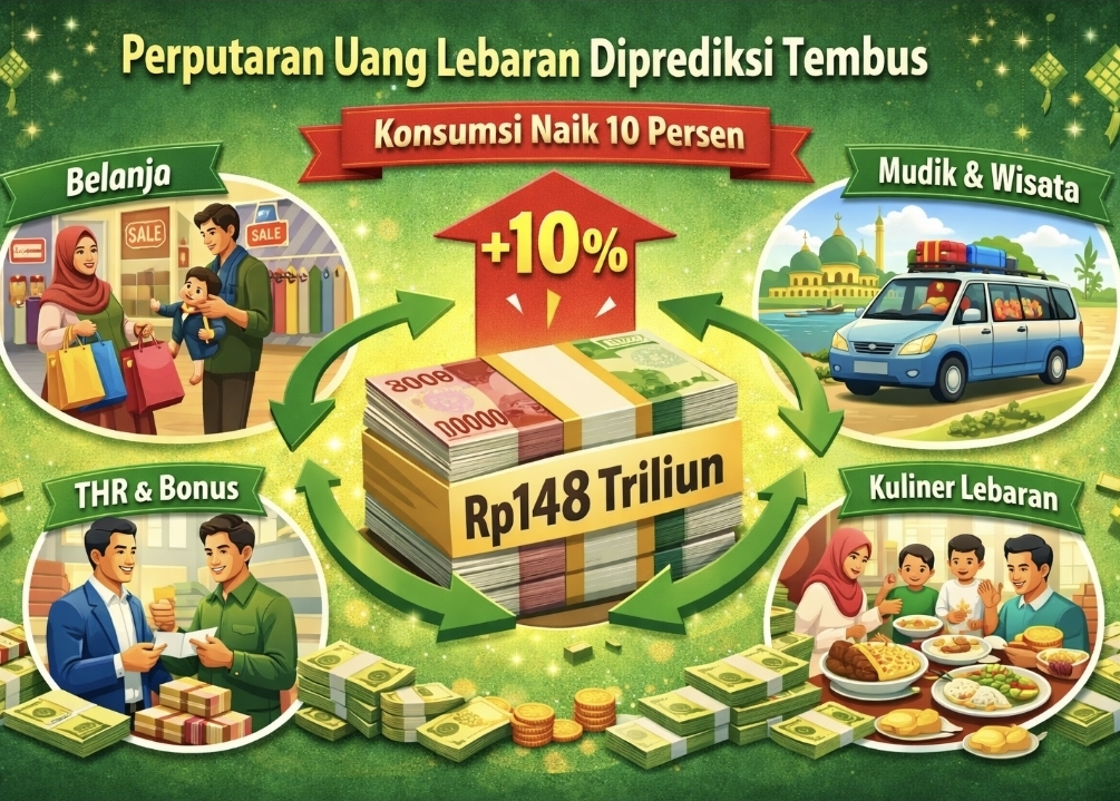 Ilustrasi AI Perputaran Uang Lebaran Diprediksi Tembus Rp148 Triliun, Konsumsi Naik 10 Persen.
