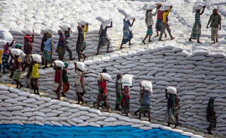 Ilustrasi orang memikul beras. (Pinterest)