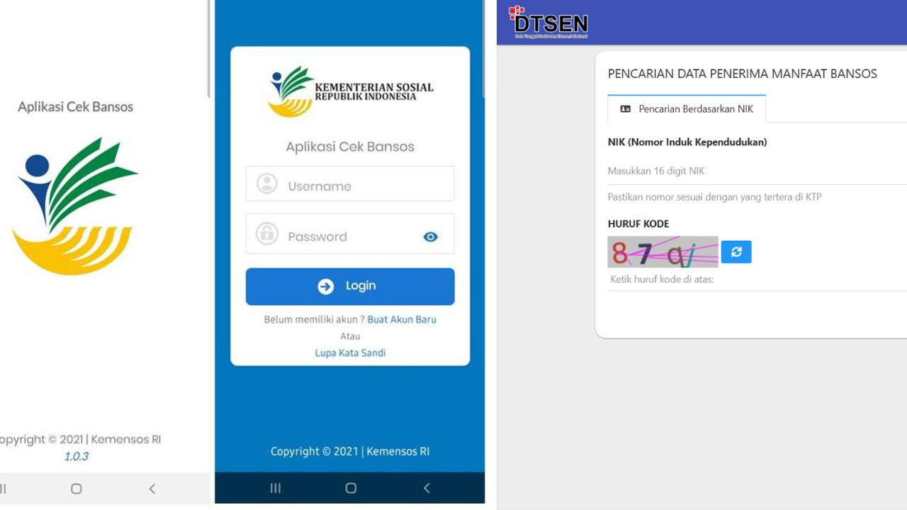 Screenshoot: Aplikasi: dan Website: cekbansos.kemensos.go.id.