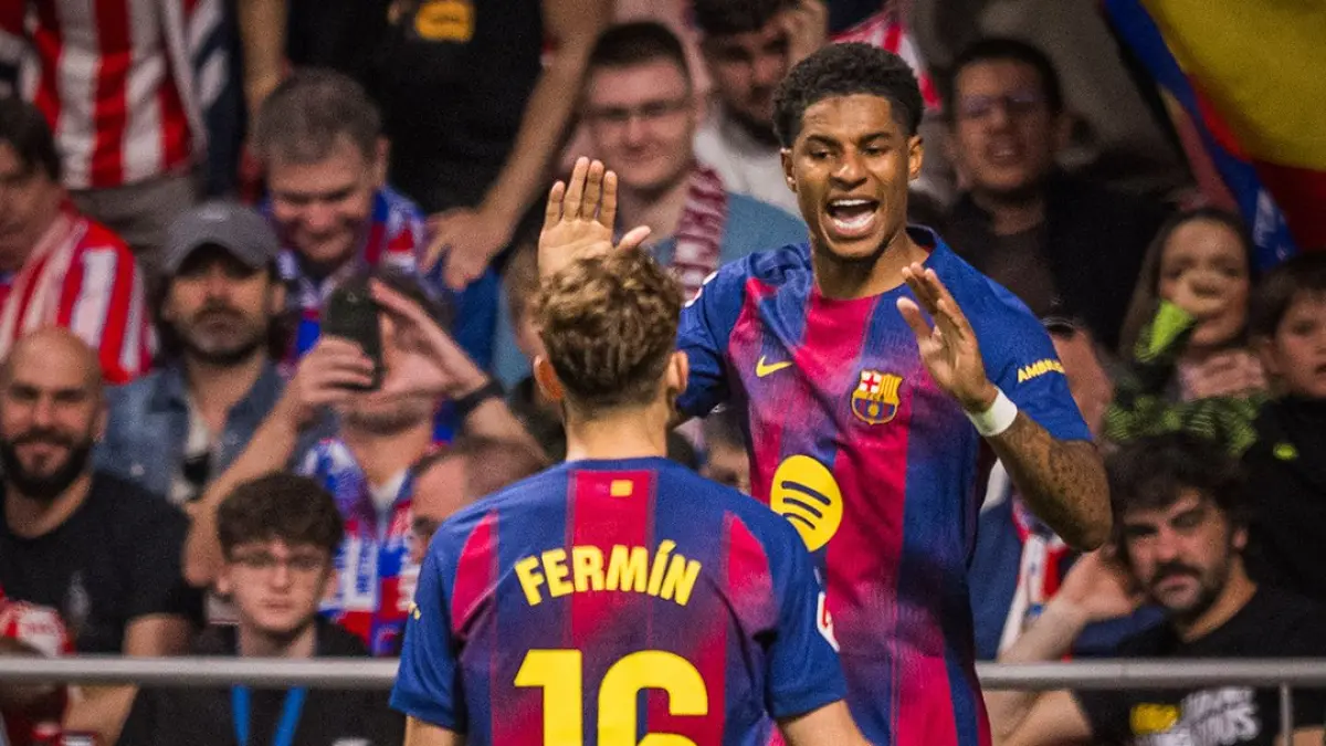 Dua pemain andalan Barcelona Fermin Lopez dan Marcus Rashford bakal menjadi ancaman serius bagi pertahanan Atletico Madrid di Camp Nou Kamis (9/4/2026). (ISTIMEWA) 