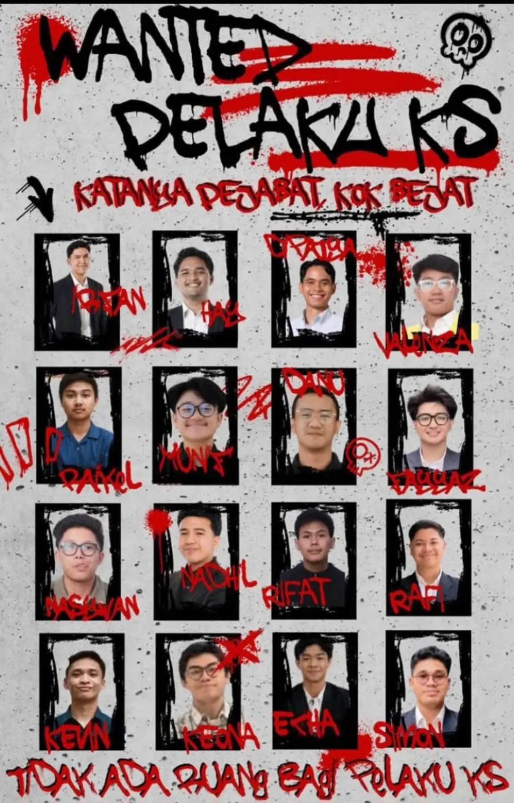 Penampakan 16 mahasiswa UI, terduga pelaku pelecehan verbal. (Istimewa)&nbsp;
