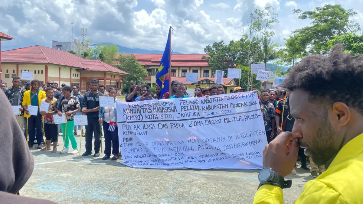 KMPPJ saat mengelar aksi mimbar bebas di Waena, Senin (20/4/2026).
(Ceposonline.com/Jimi)