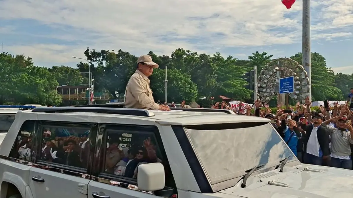 Presiden Prabowo Subianto ketika tiba di Monas dalam peringatan hari buruh, Jumat (1/5/2026). (ISTIMEWA) 