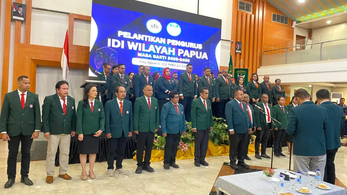 &nbsp;IDI Wilayah Papua saat menggelar pelantikan pengurus baru Masa Bakti 2025-2028 di ballroom hotel horison, Kotaraja, Sabtu (2/5/2026).