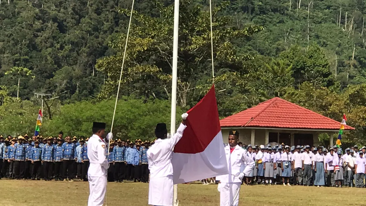 Suasana upacara peringatan hari pendidikan nasionl (Hardiknas) di Kabupaten Yalimo, Sabtu 2 Mei 2026. 
