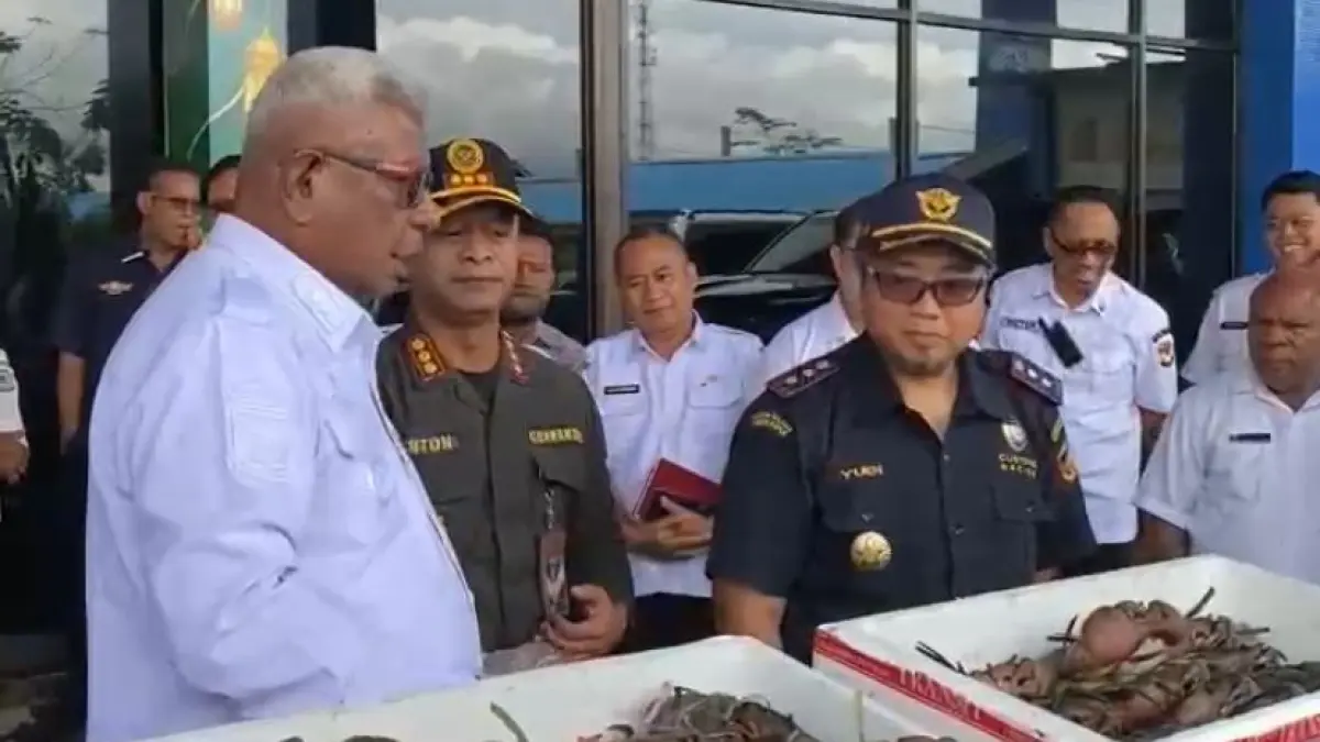 &nbsp;Seremoni pelepasan ekspor kepiting bakau di Bandara Mozes Kilangin Timika, Rabu (13/5/2026). (Foto: Istimewa).