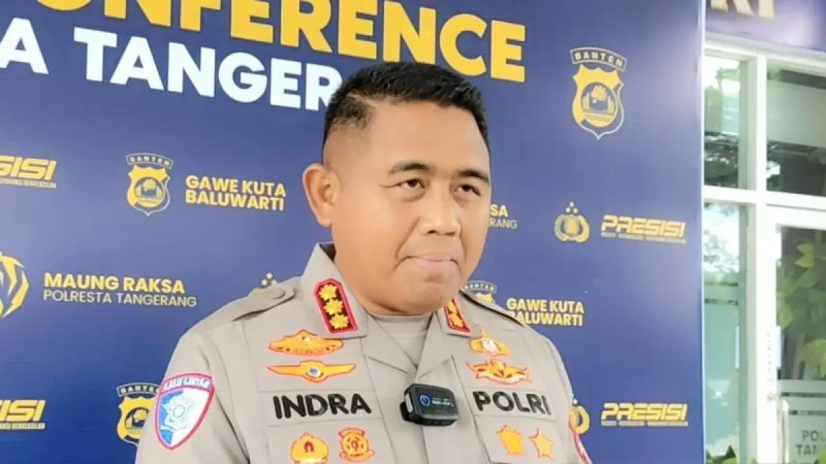 Kapolresta Tangerang Kombes Pol Andi Muhammad Indra Waspada Amirullah memberikan keterangan resmi mengenai penanganan isu teror di Kabupaten Tangerang, Banten. (Ceposonline.com?ANTARA/Azmi Samsul M)
