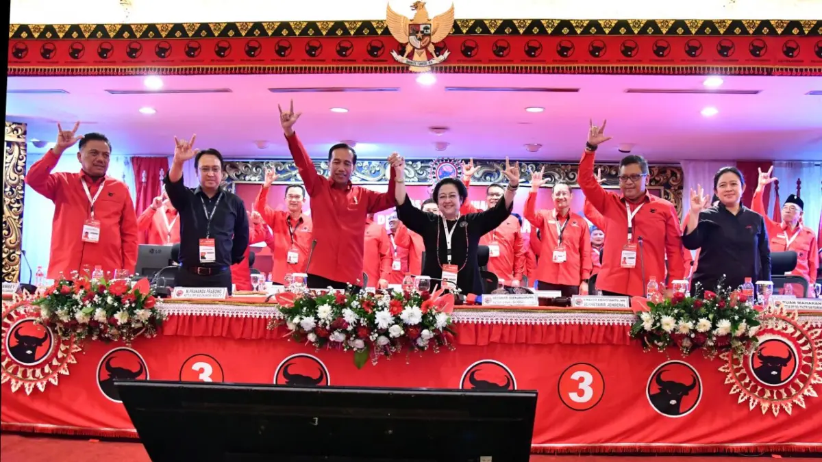 Jokowi resmi dideklarasikan sebagai calon presiden oleh Ketua Umum PDI Perjuangan Megawati Soekarnoputri. dalam pembukaan Rakernas III PDIP di Hotel Grand Inna Bali Beach, Sanur, Denpasar. (SETPRES).