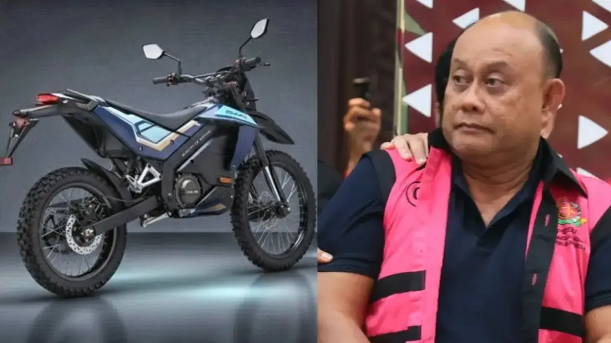 Dadan saat ditetapkan sebagai tersangka dengan tampilan disamping motor listrik yang dipesan untuk mendukung program MBG